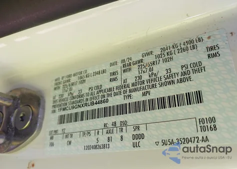 2024 Ford Escape Active из США, поврежденный, VIN 1FMCU9GNXRUB44860